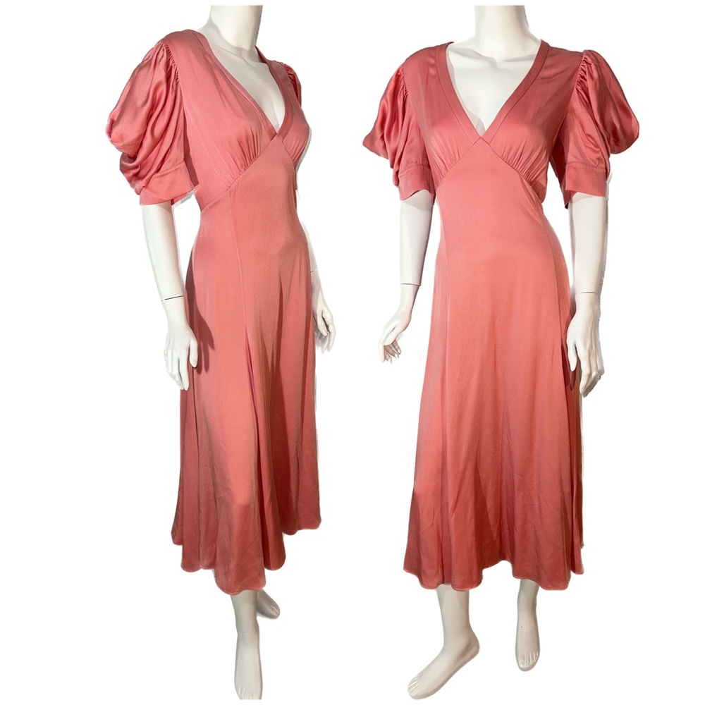 IN VOGUE! Puff-Sleeve MICHAEL KORS COLLECTION * $2290 Runway PINK Satin Dress 8 - Picture 8 of 13